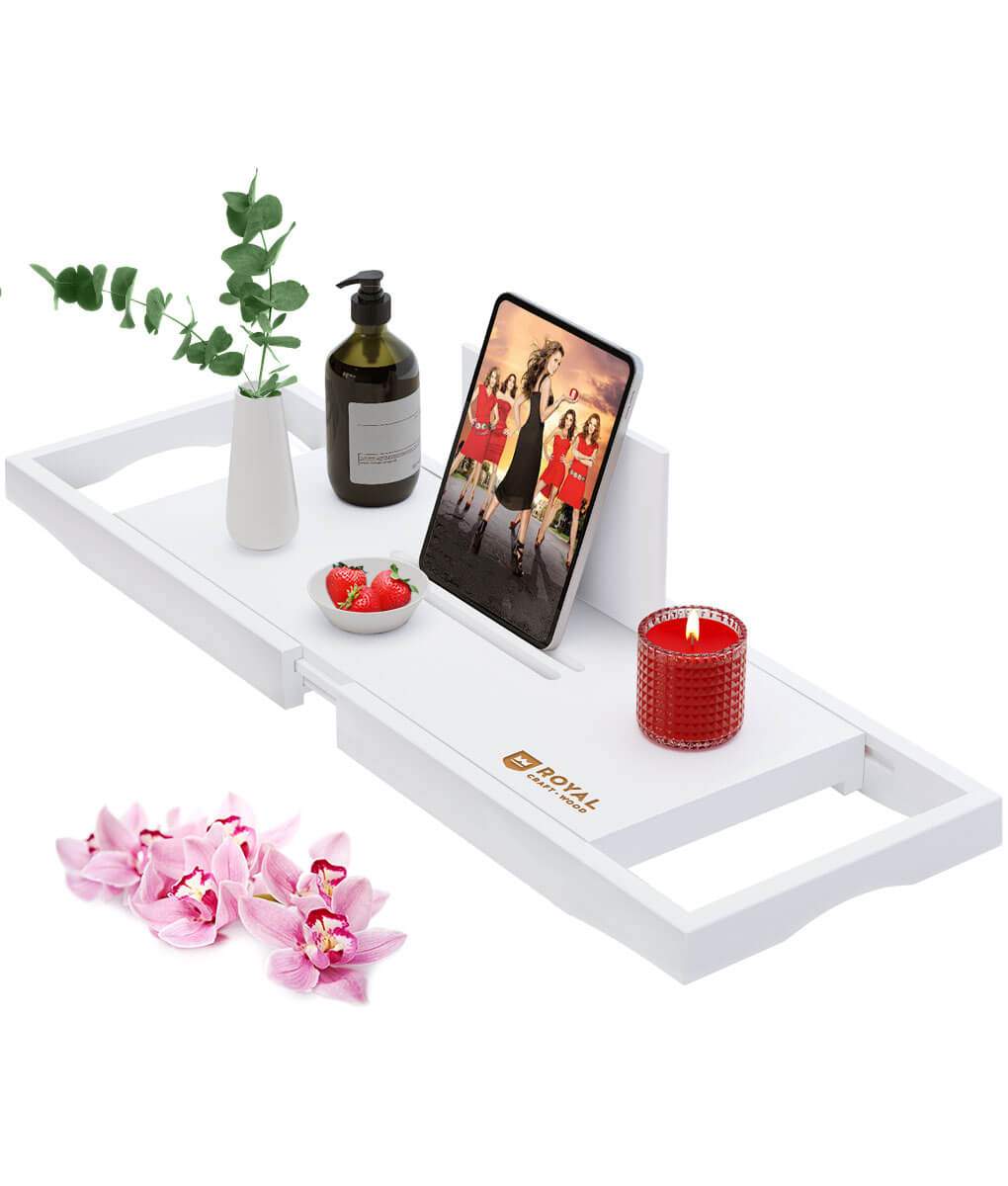 Phone Accessories Rack - Lüks Genişletilebilir Bambu Küvet Tepsisi, Küvet