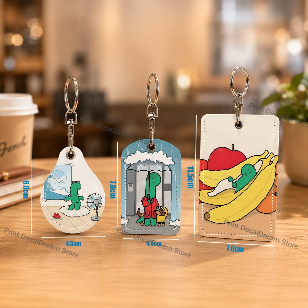 Airtag Holder Case - Yeşil dinozor Brachio PU Deri Kartlık